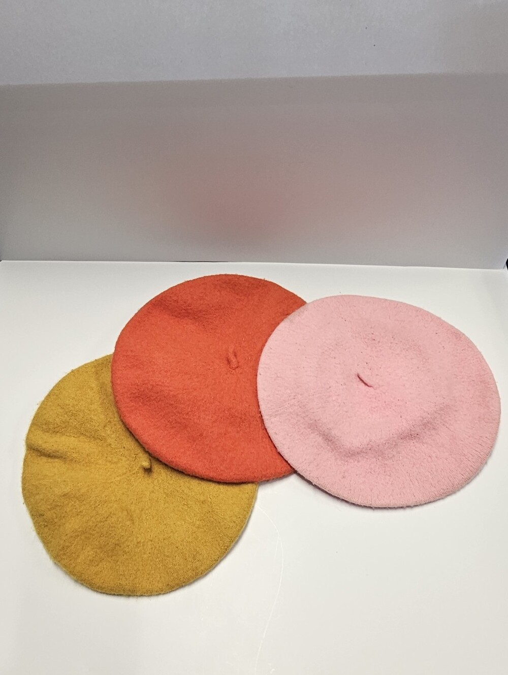 3 Wool Orange Pink Yellow Beret Hats